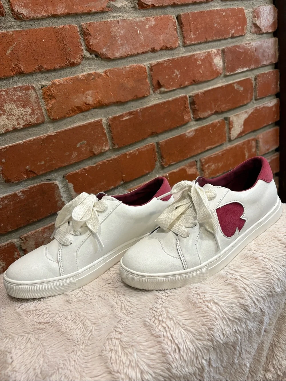 Kate Spade New York Fez White Leather Suede Spade Platform Sneakers Size 8B
